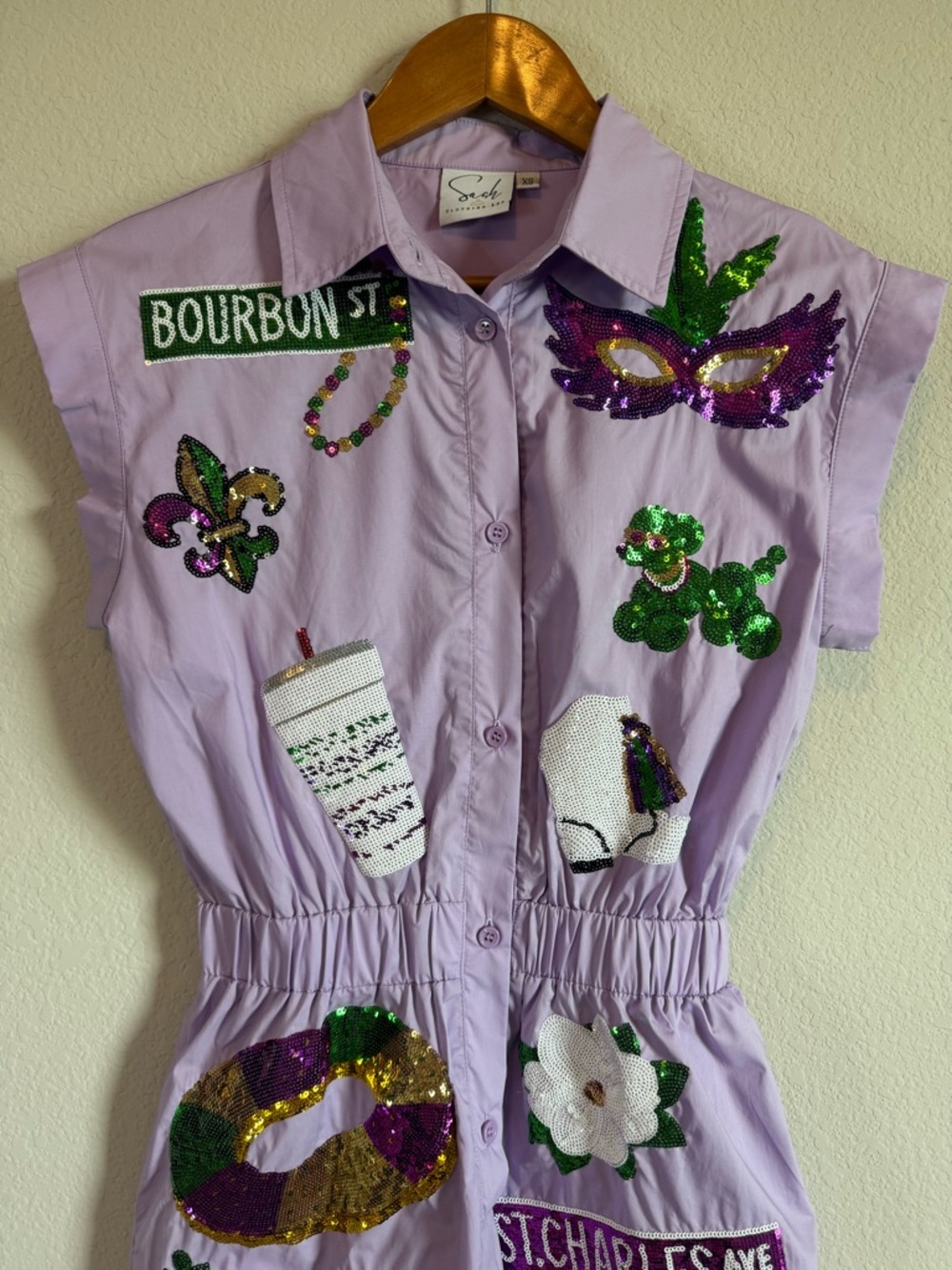 Sash Clothing Bar Mardi Gras New Orleans Purple Sequin Embelisshed Romper Sz XS - Picture 3 of 10